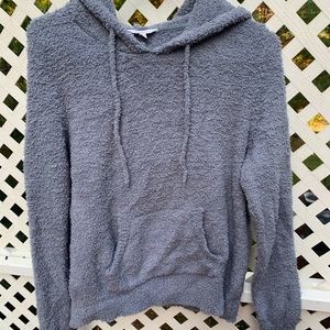 blue-grey fuzzy hoodie